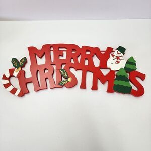 Wooden Merry Christmas Sign Red and Green